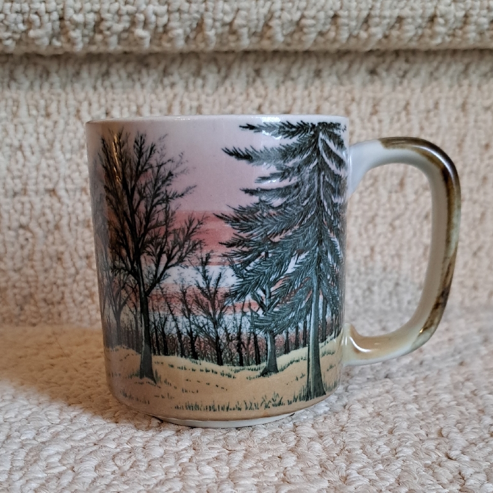 RARE!  Vintage Otagiri Japan Forest Woods Trees Large 14 Oz Coffee Tea Mug. HTF!